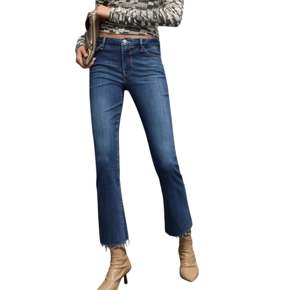 FRAME Le Crop Mini Boot Jeans Blue High Rise Raw Hem Denim Size 30